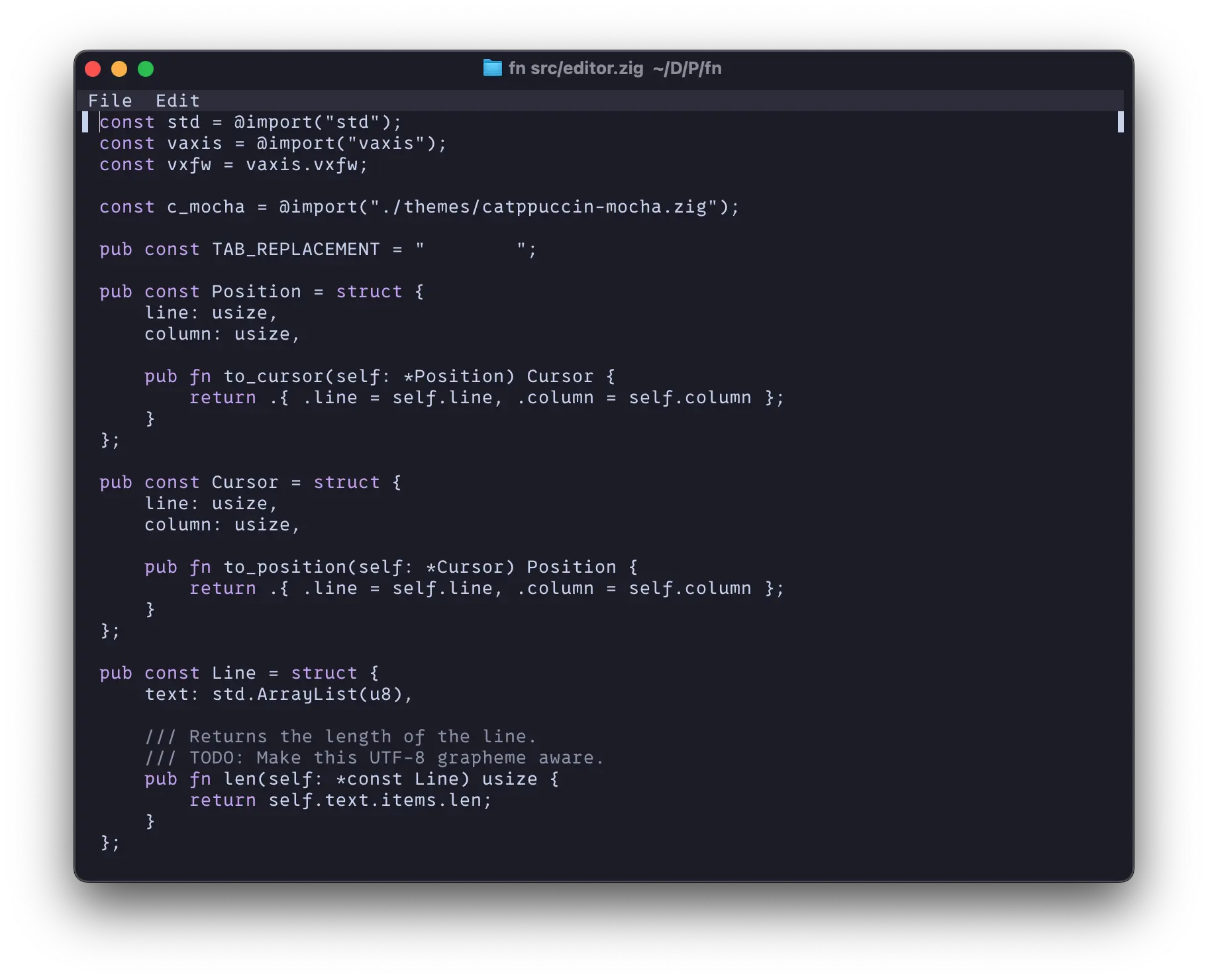 A screenshot of the Fönn code editor modifying its own code